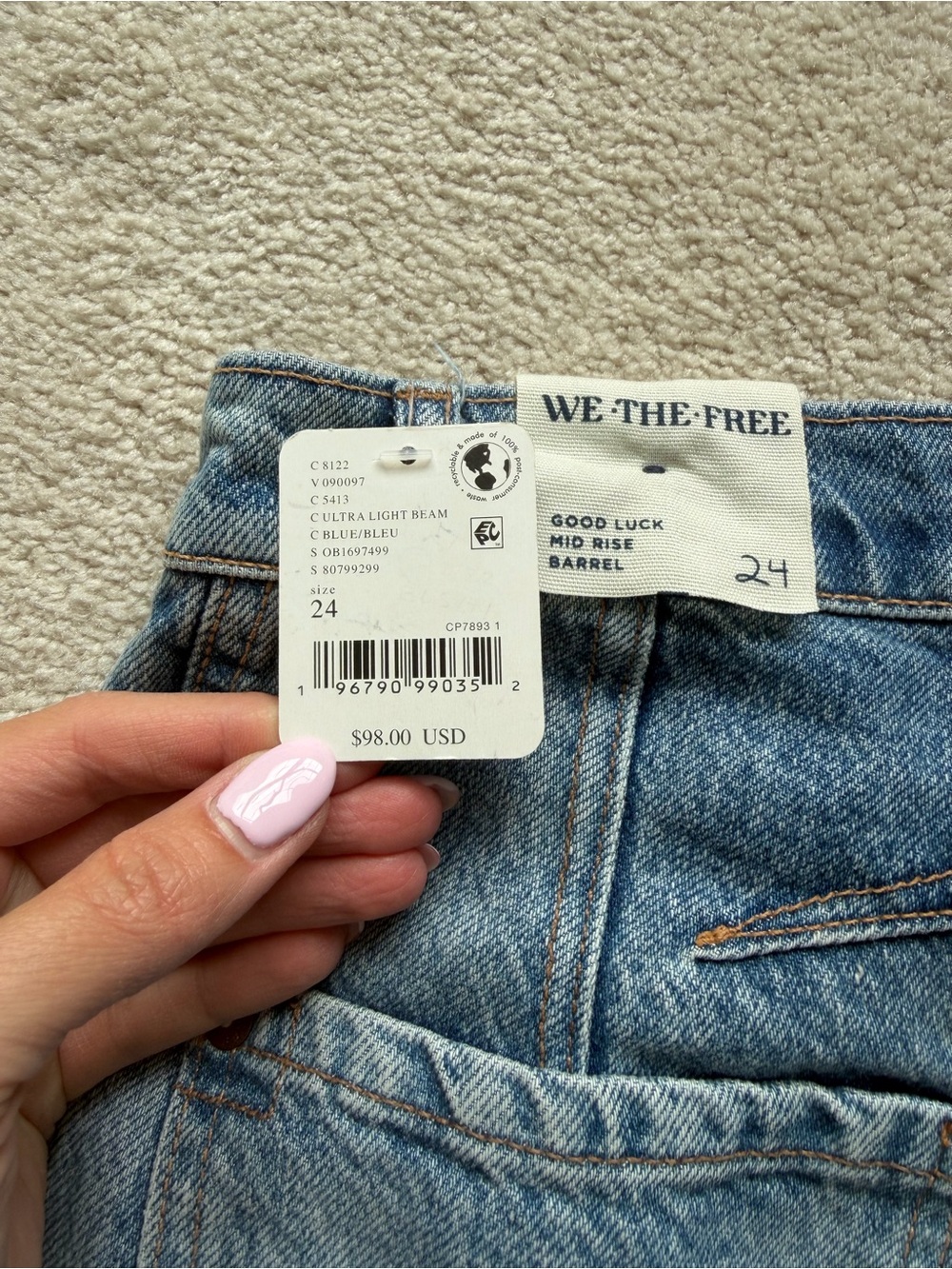 Free people we the free barrel Leg Blue Denim Jeans - Picture 2 of 5
